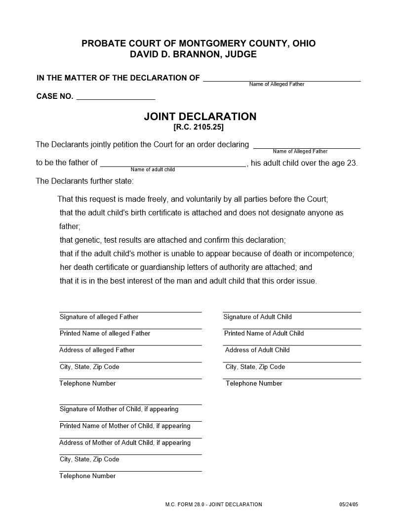 Joint Declaration {28} | Pdf Fpdf Doc Docx | Ohio