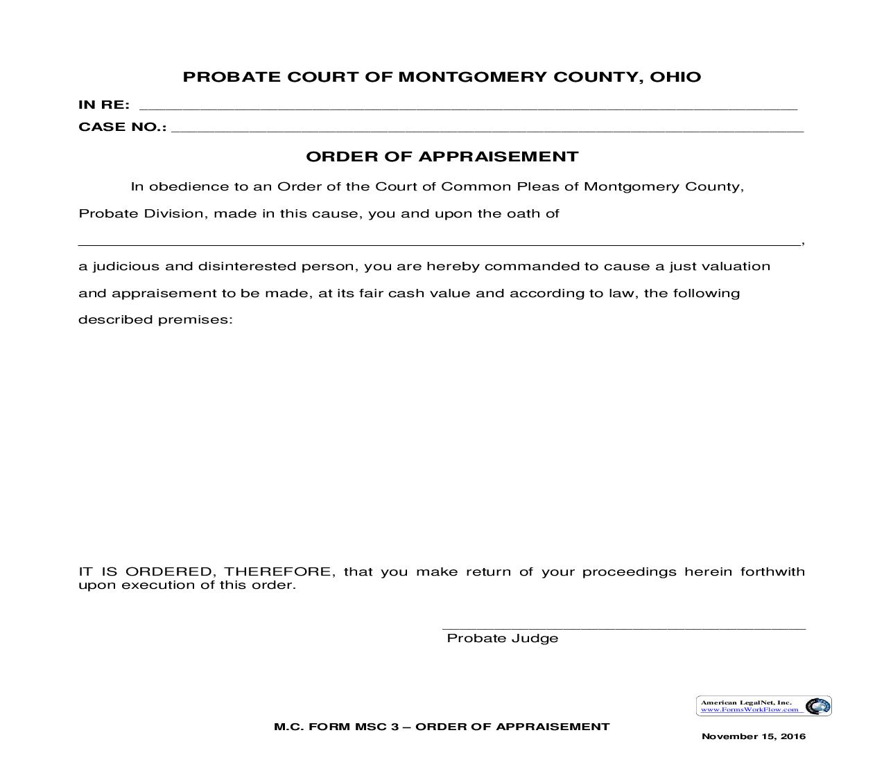 Order Of Appraisement {MSC 3} | Pdf Fpdf Doc Docx | Ohio