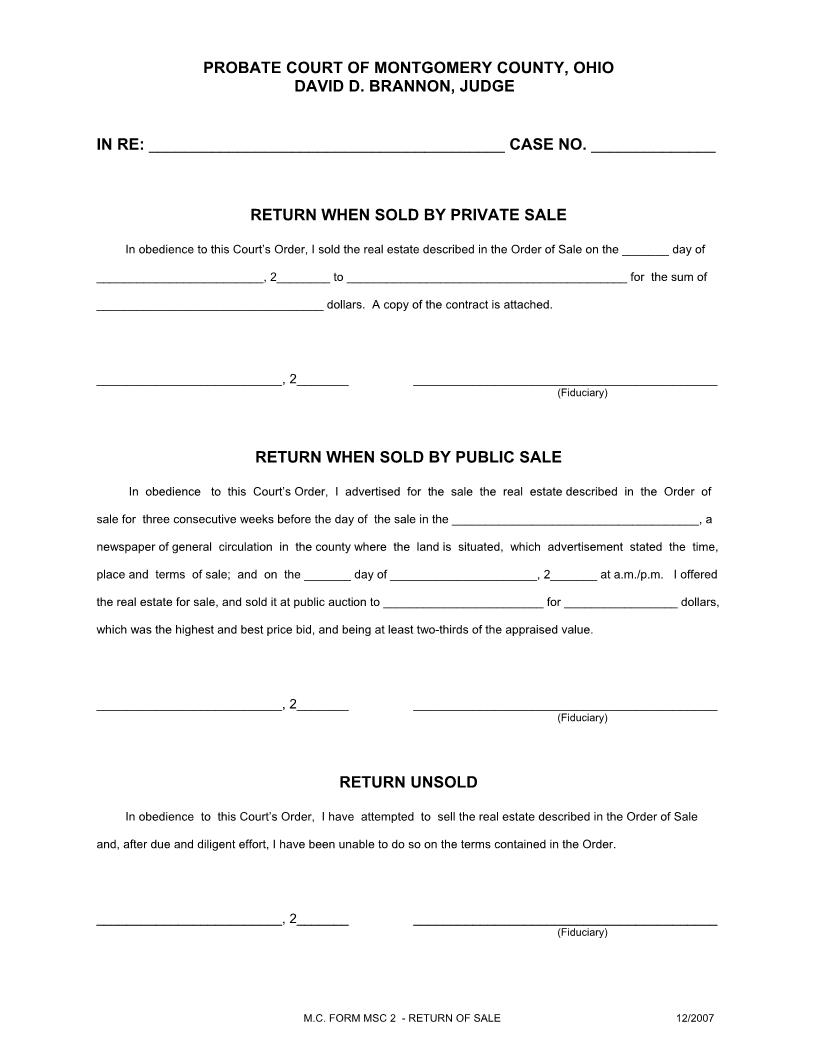 Return Of Sale | Pdf Fpdf Doc Docx | Ohio