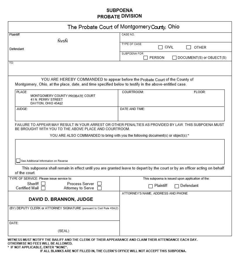 Subpoena {6.5} | Pdf Fpdf Doc Docx | Ohio
