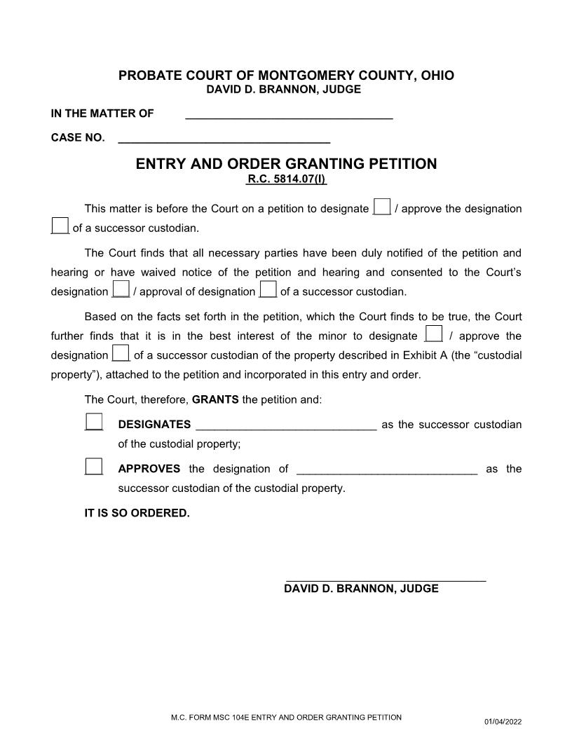 Entry And Order Granting Petition {104E} | Pdf Fpdf Doc Docx | Ohio