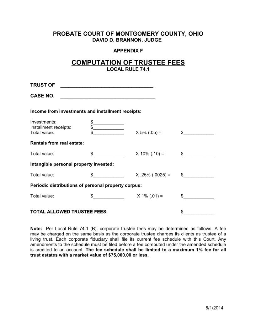 Computation Of Trustees Fees {APP F} | Pdf Fpdf Doc Docx | Ohio