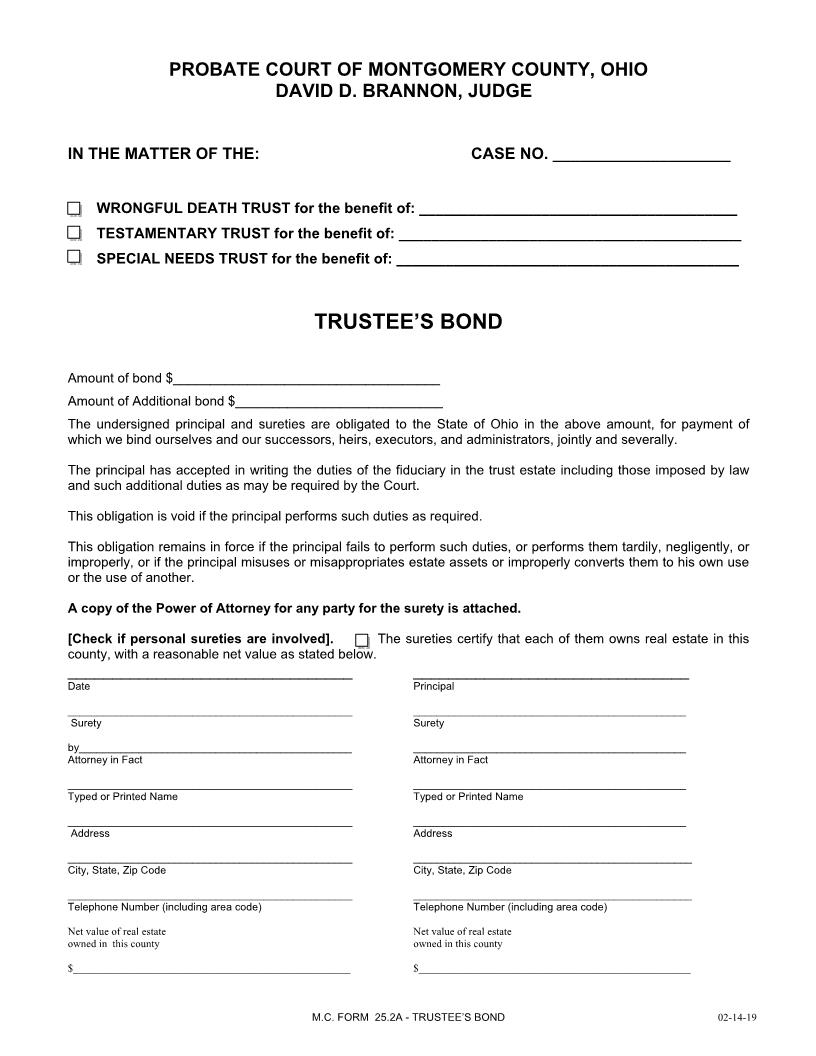 Trustees Bond {25.2A} | Pdf Fpdf Doc Docx | Ohio