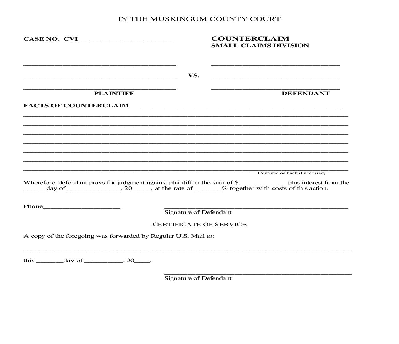 Counterclaim Small Claims Division | Pdf Fpdf Doc Docx | Ohio