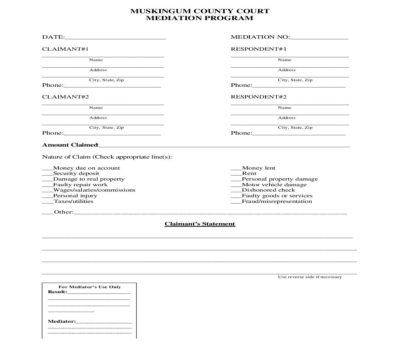 Mediation Form | Pdf Fpdf Doc Docx | Ohio