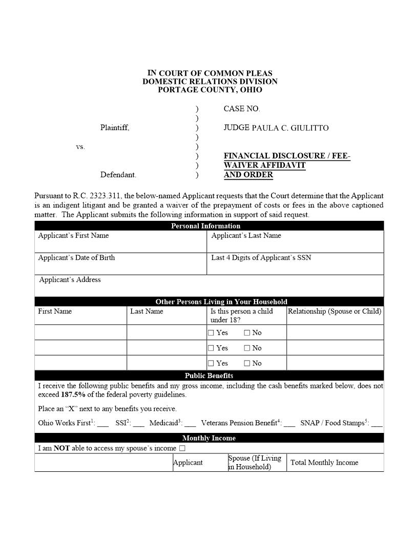 Affidavit Of Indigency | Pdf Fpdf Doc Docx | Ohio
