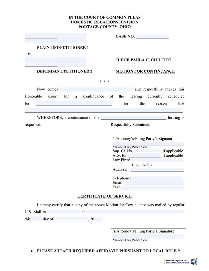 Motion For Continuance | Pdf Fpdf Docx | Ohio