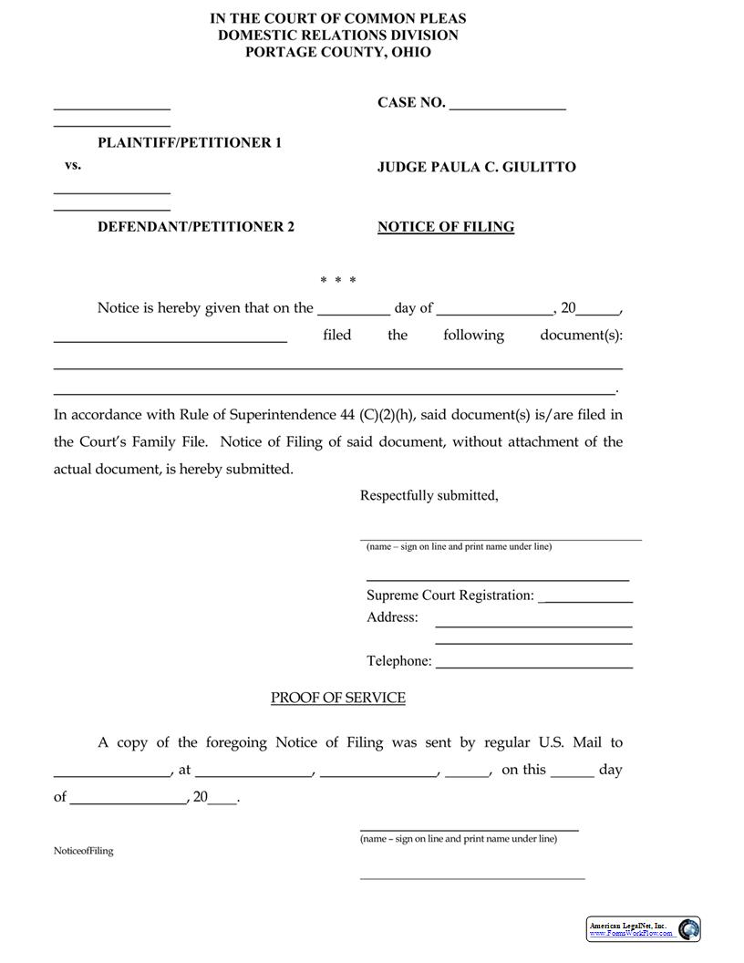 Notice Of Filing | Pdf Fpdf Docx | Ohio
