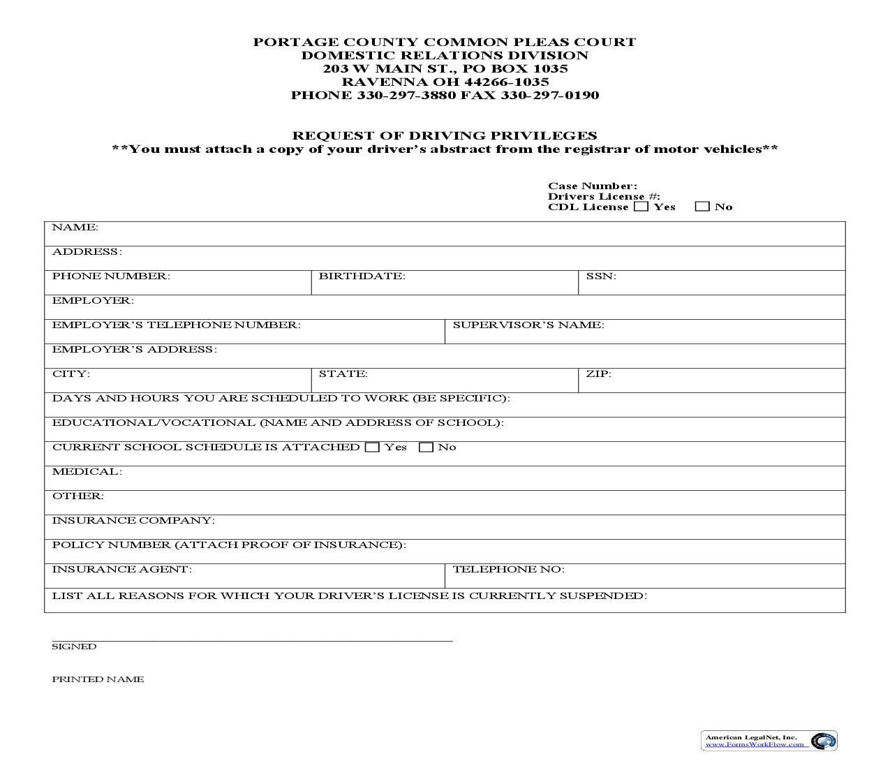 Request Of Driving Privileges | Pdf Fpdf Doc Docx | Ohio