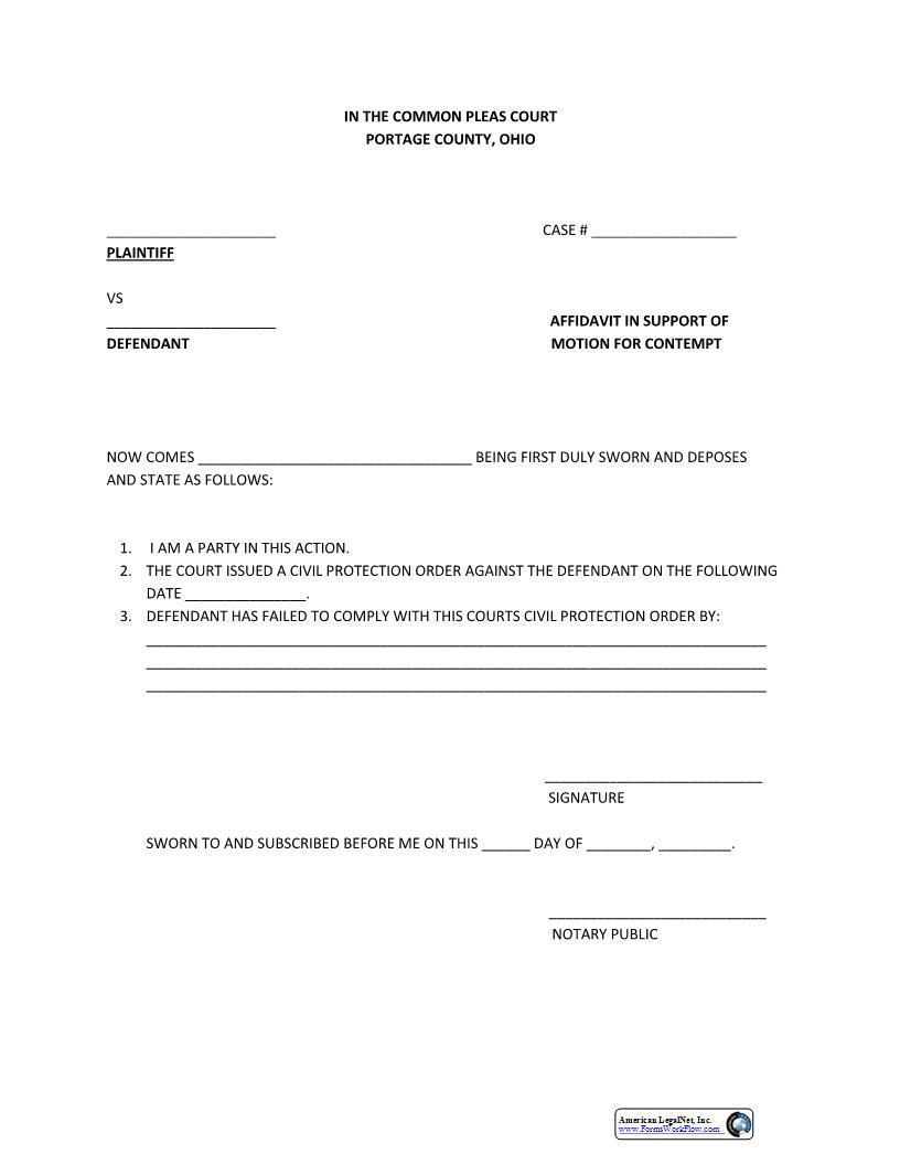 Affidavit In Support Of Motion For Contempt | Pdf Fpdf Docx | Ohio