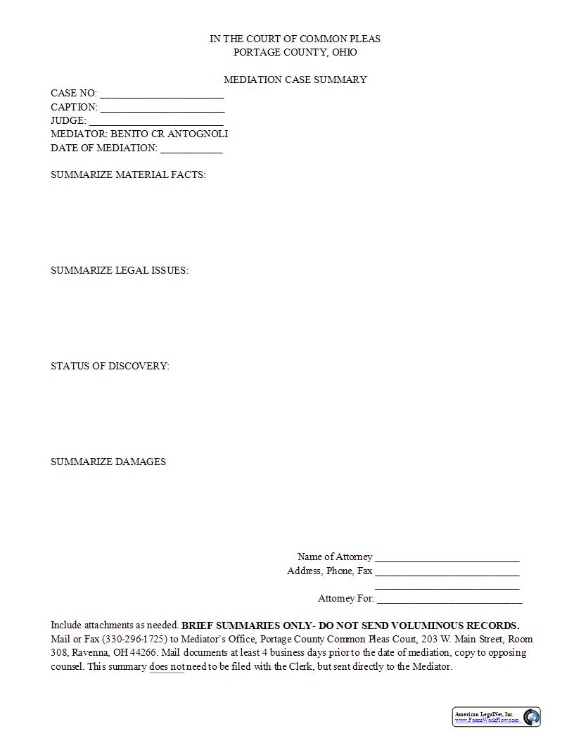 Mediation Case Summary | Pdf Fpdf Docx | Ohio