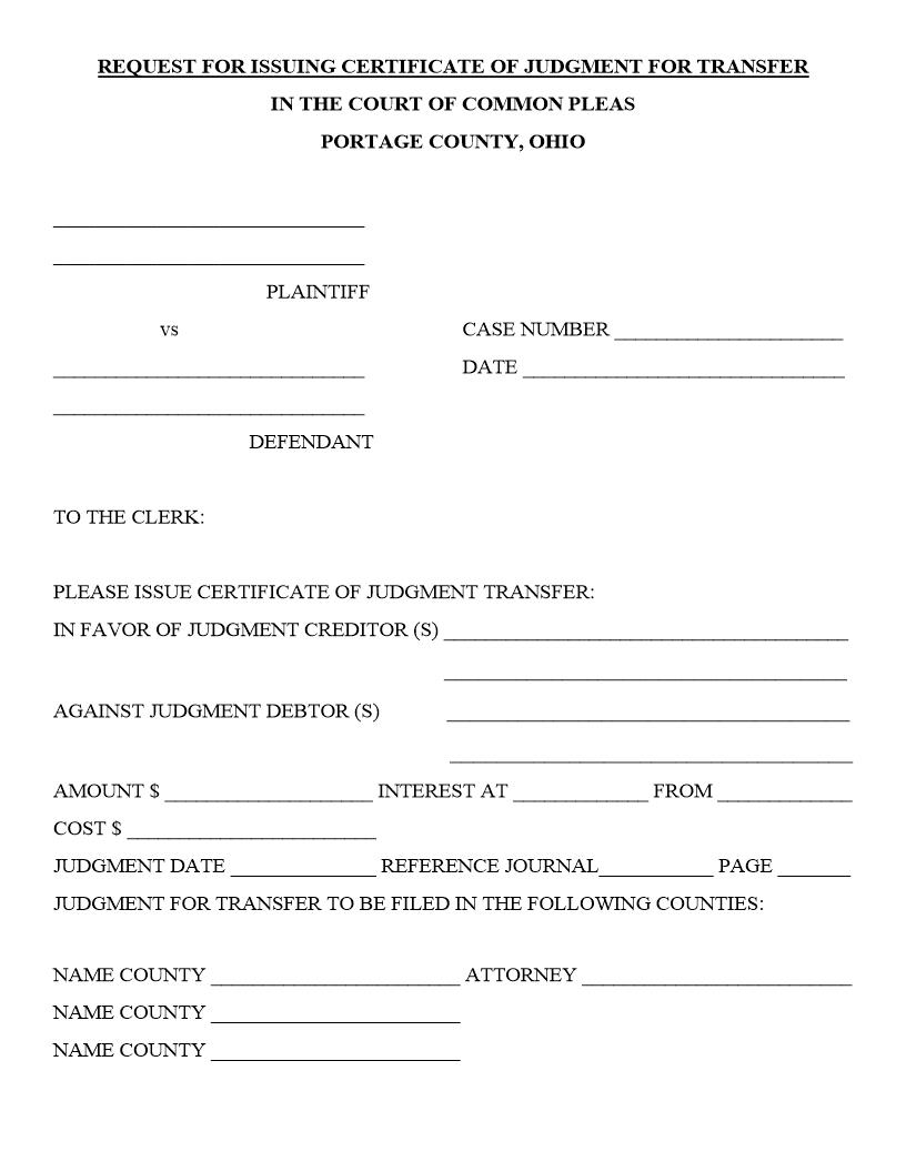 Request For Issuing Certificate Of Judgment For Transfer | Pdf Fpdf Doc Docx | Ohio
