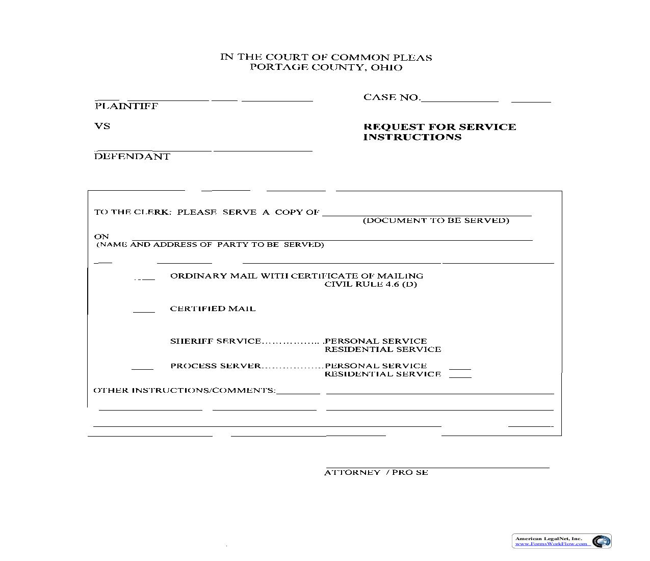 Request For Service And Instructions | Pdf Fpdf Doc Docx | Ohio