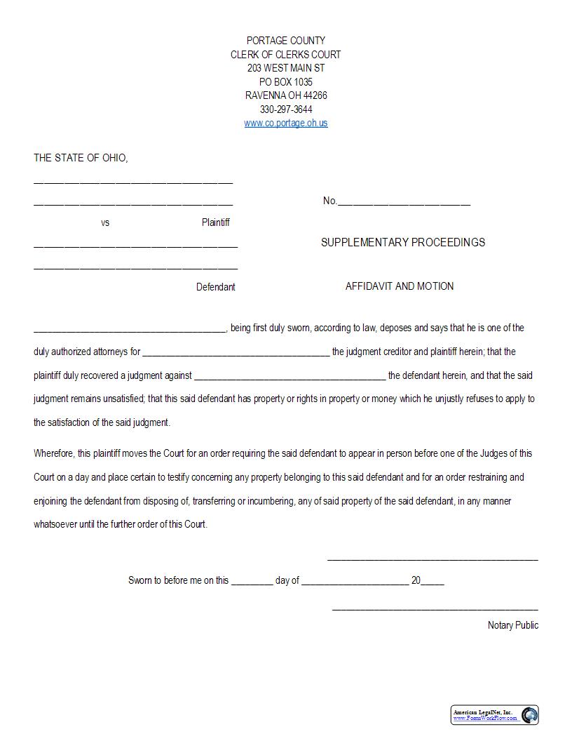 Supplementary Proceedings (Affidavit And Motion) | Pdf Fpdf Docx | Ohio