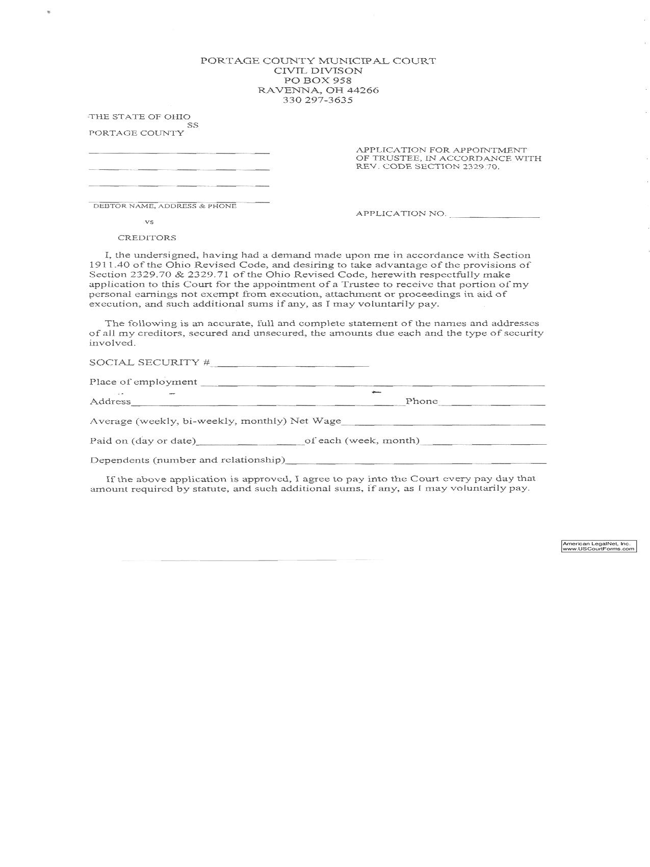 Application For Appointment Of Trustee | Pdf Fpdf Doc Docx | Ohio