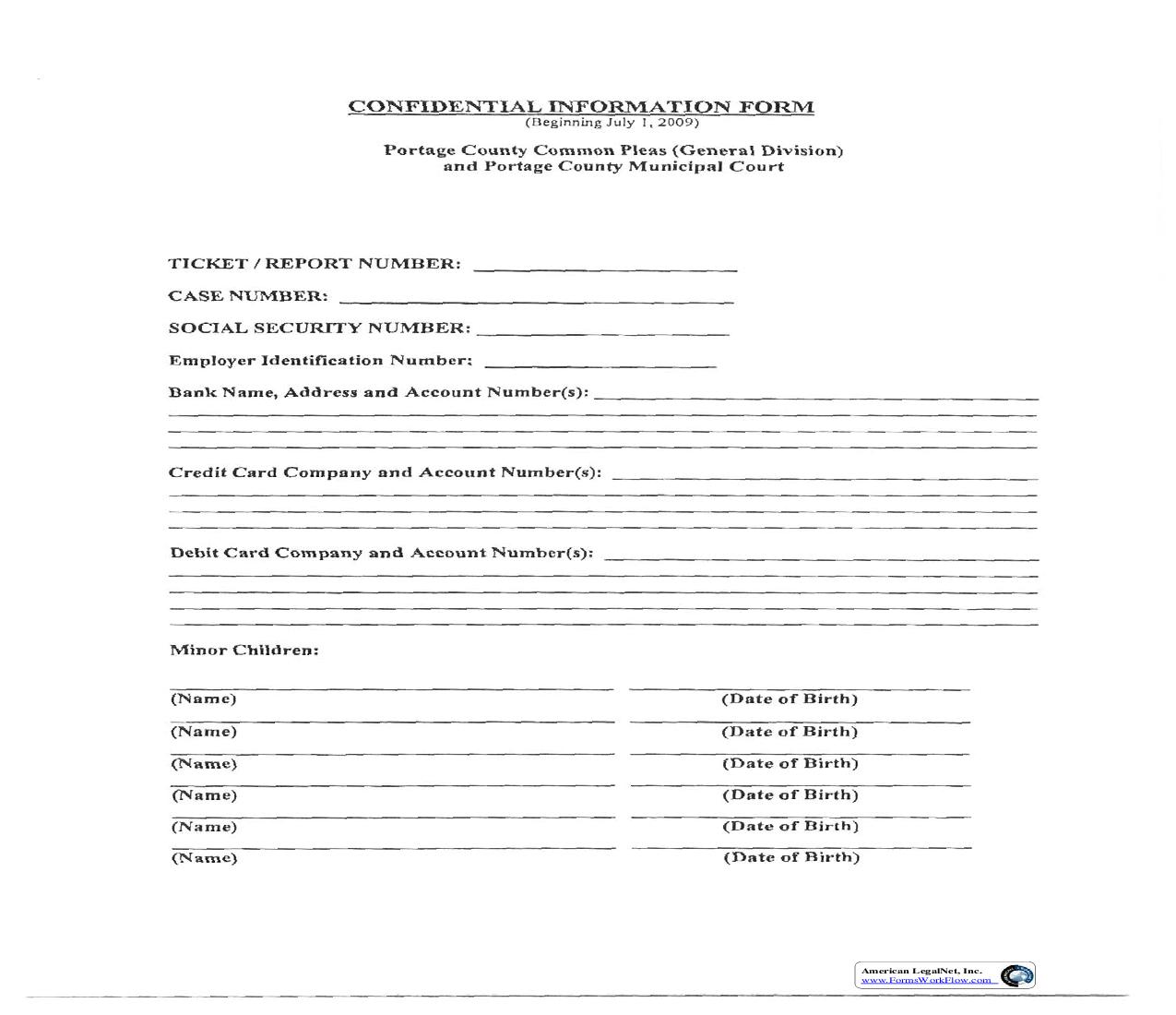 Confidential Information Form | Pdf Fpdf Doc Docx | Ohio