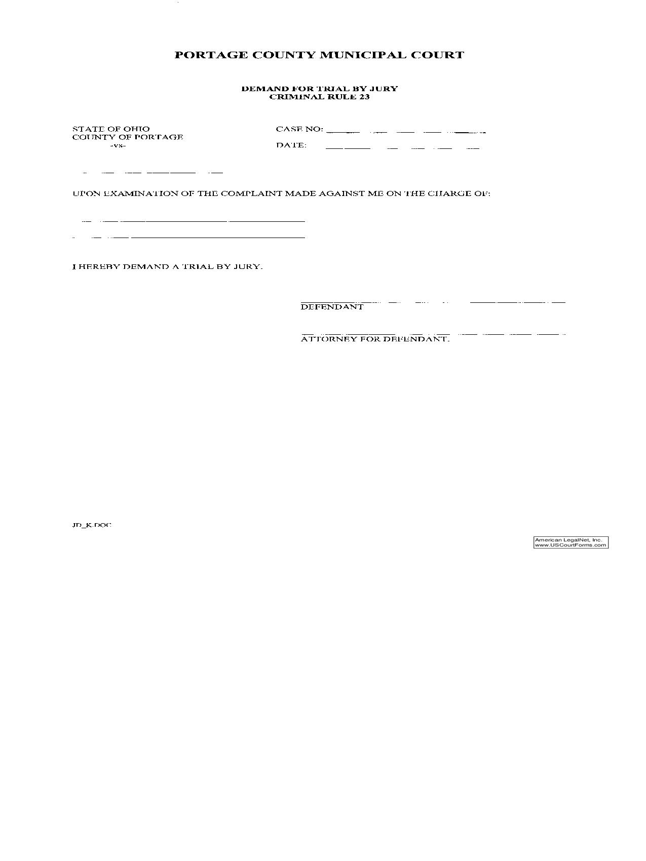 Demand For Trial By Jury - Criminal Rule 23 | Pdf Fpdf Doc Docx | Ohio