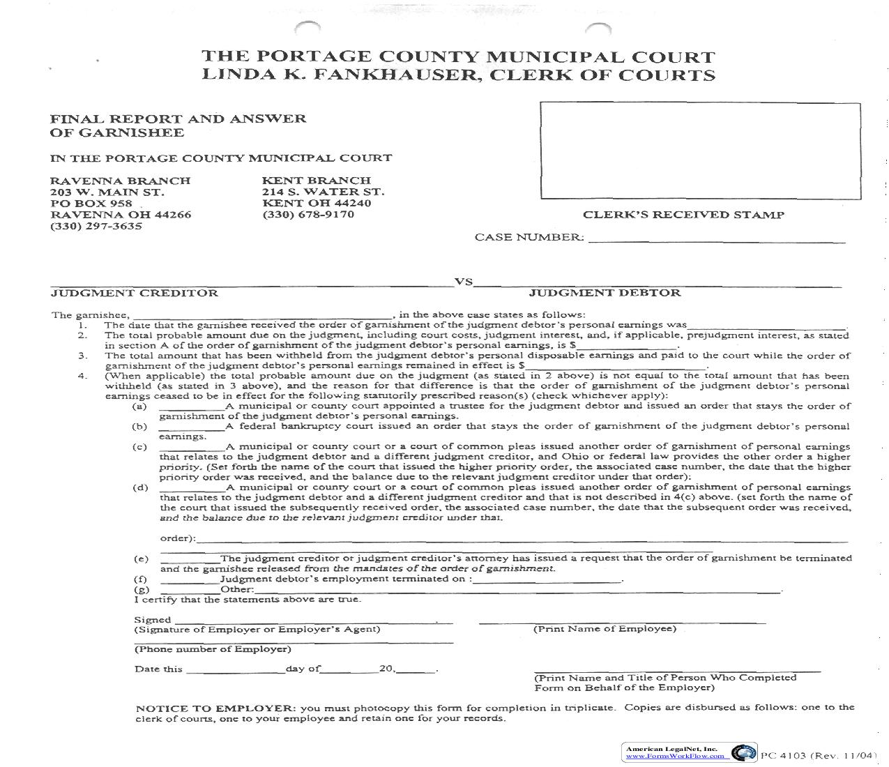 Final Report And Answer Of Garnishee | Pdf Fpdf Doc Docx | Ohio