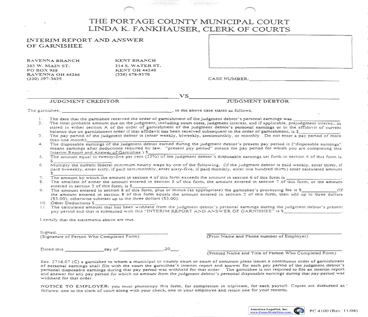 Interim Report And Answer Of Garnishee | Pdf Fpdf Doc Docx | Ohio