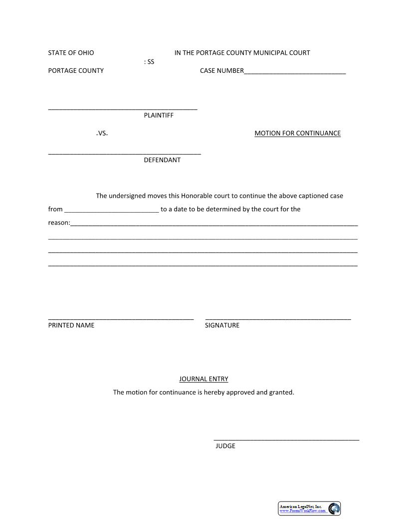 Motion For Continuance | Pdf Fpdf Docx | Ohio