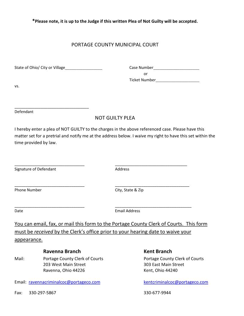 Not Guilty Plea | Pdf Fpdf Doc Docx | Ohio