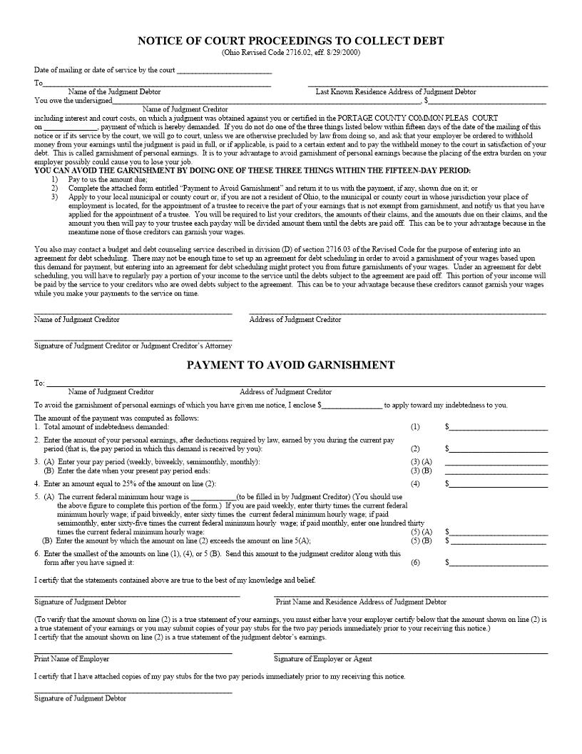 Notice Of Court Proceedings To Collect Debt | Pdf Fpdf Doc Docx | Ohio