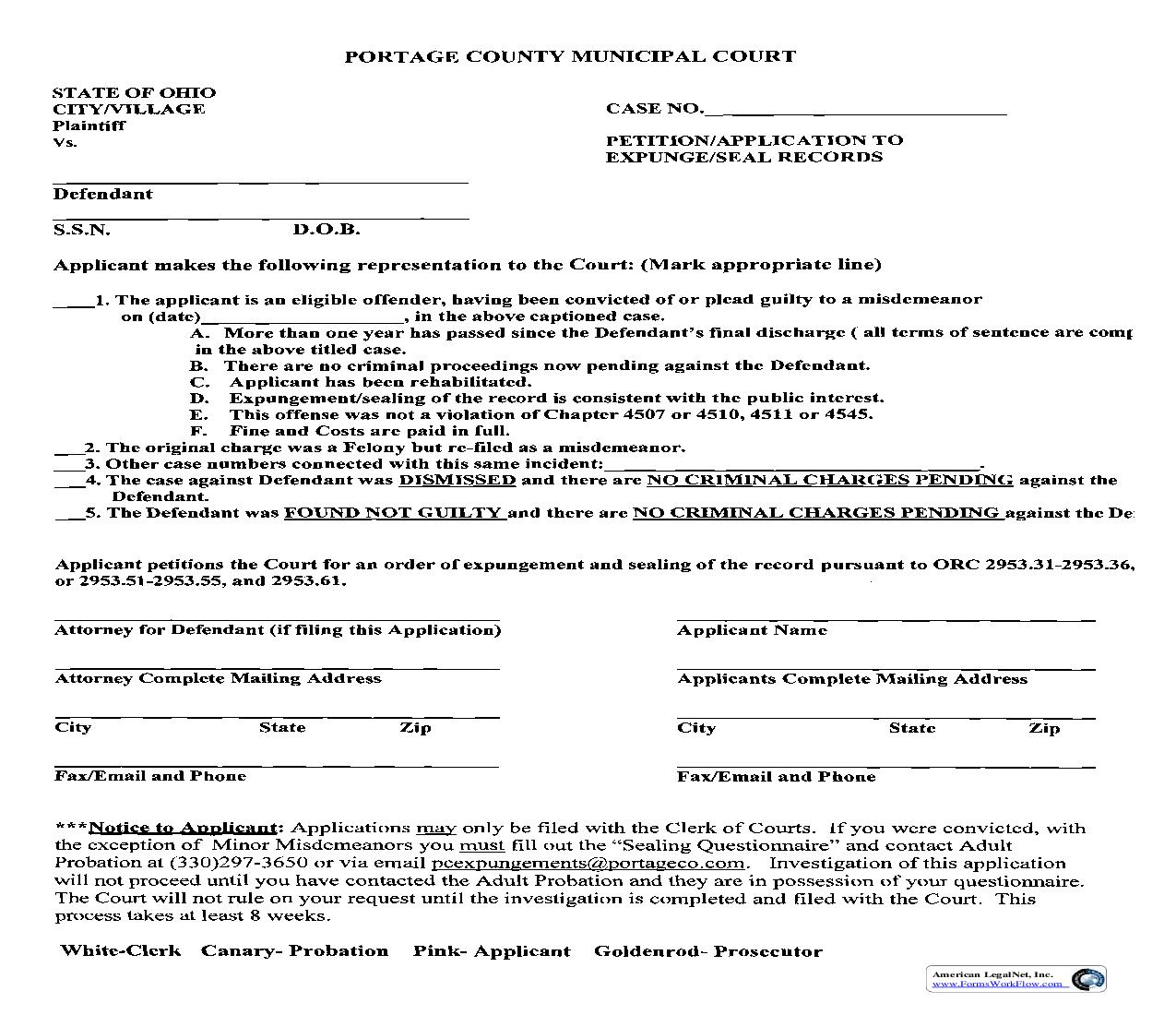 Petition-Application To Expunge-Seal Records | Pdf Fpdf Doc Docx | Ohio