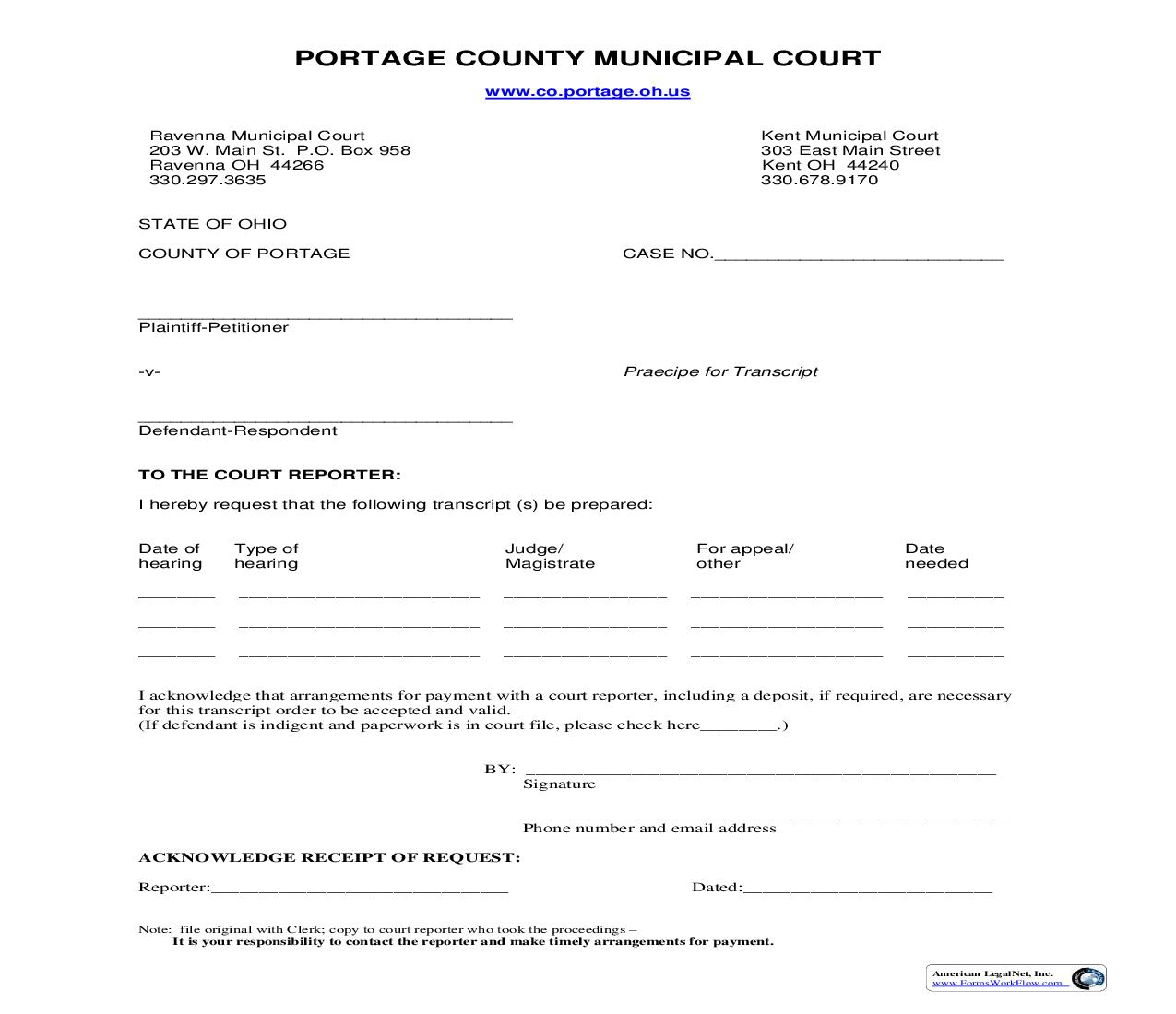 Praecipe For Transcript | Pdf Fpdf Doc Docx | Ohio