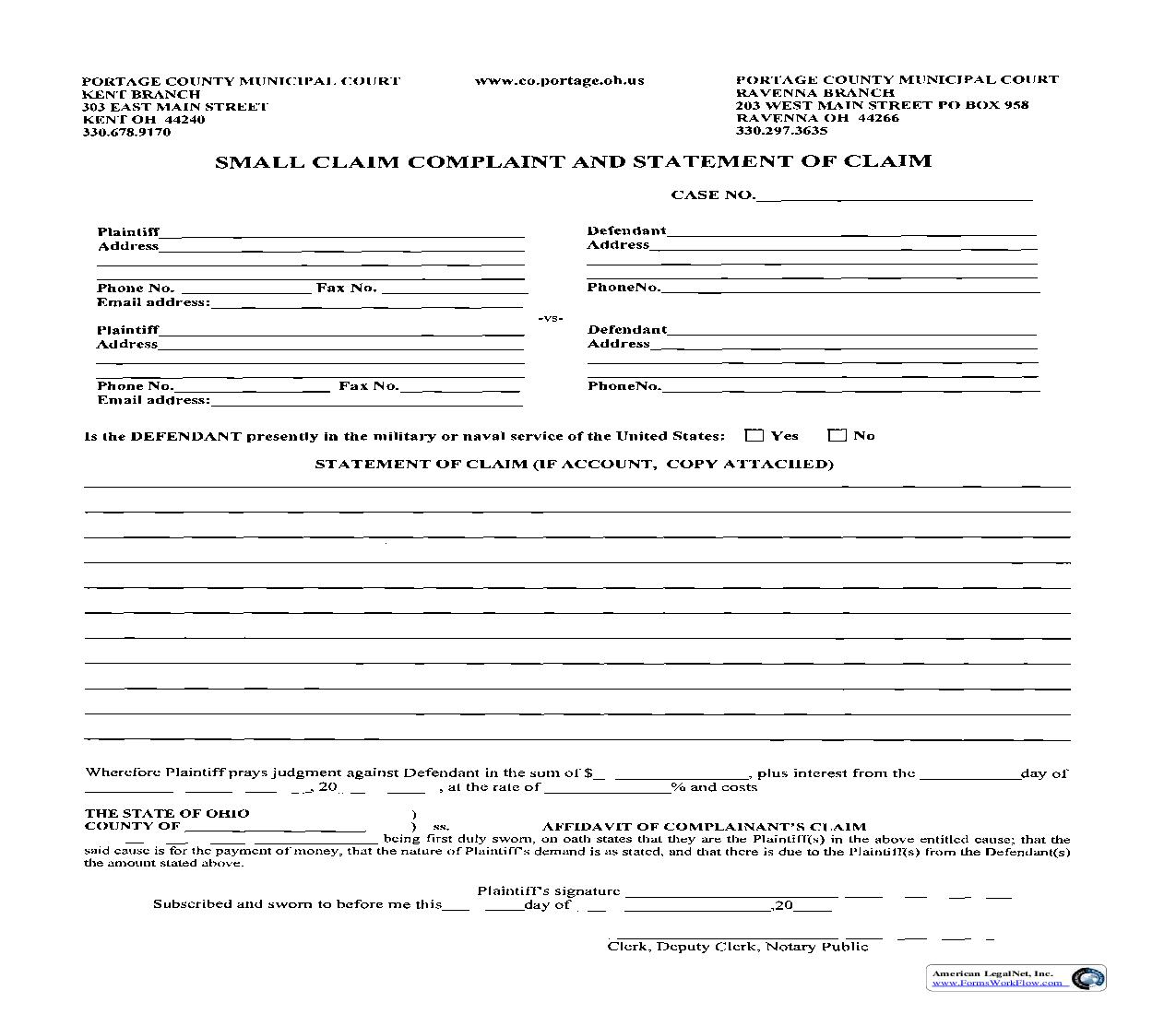 Small Claim Complaint | Pdf Fpdf Doc Docx | Ohio