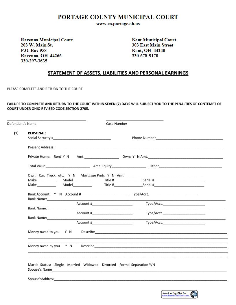 Statement Of Assets-Liabilities And Personal Earnings | Pdf Fpdf Docx | Ohio