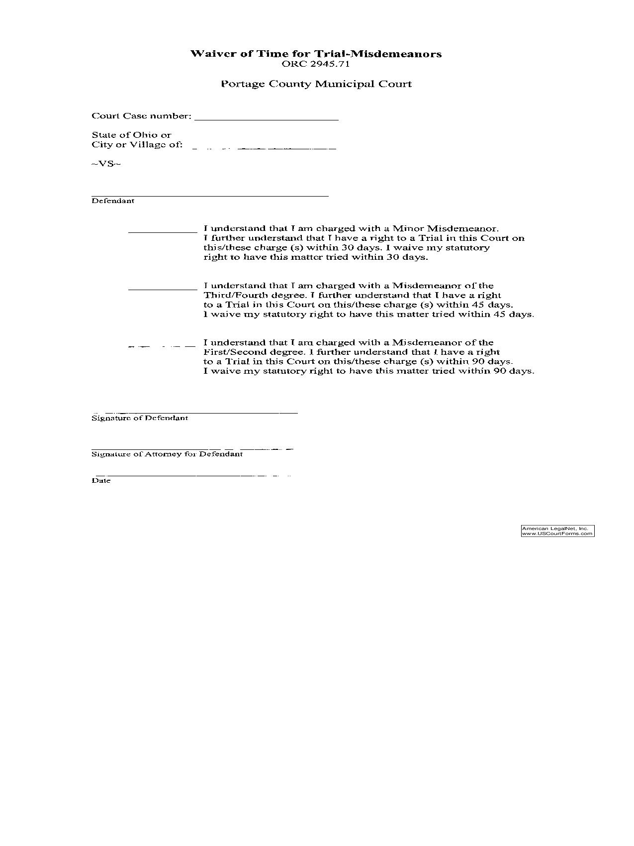 Waiver Of Time For Trial-Misdemeanors | Pdf Fpdf Doc Docx | Ohio