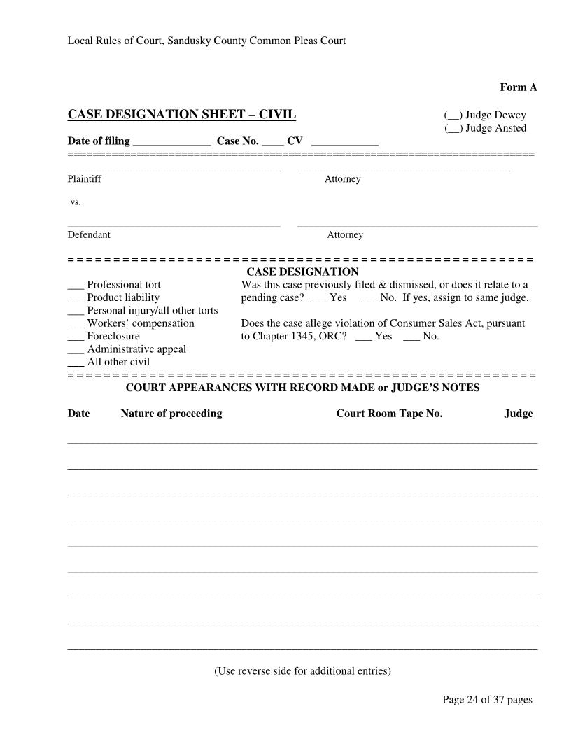 Case Designation Sheet-Civil | Pdf Fpdf Docx | Ohio