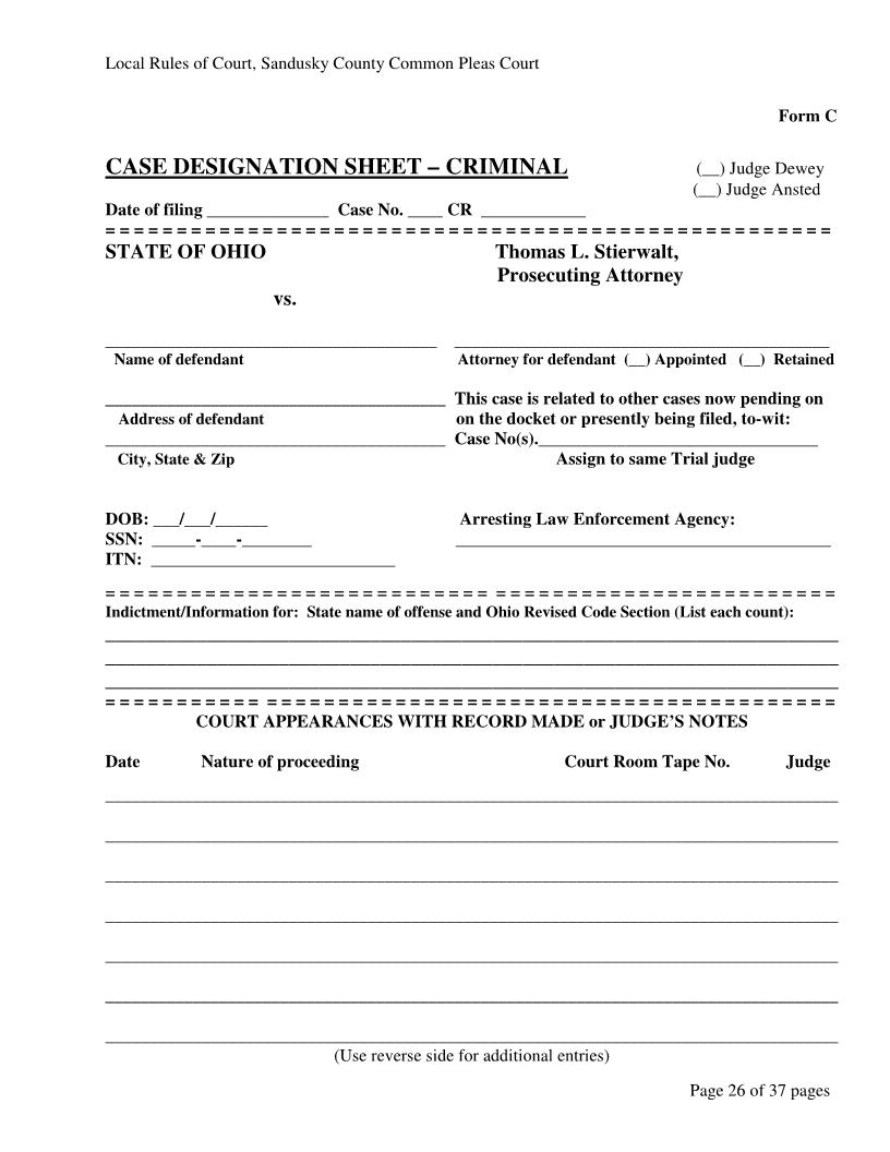 Case Designation Sheet-Criminal | Pdf Fpdf Doc Docx | Ohio