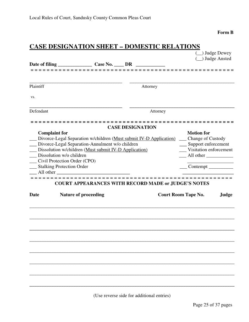 Case Designation Sheet-Domestic Relations | Pdf Fpdf Doc Docx | Ohio