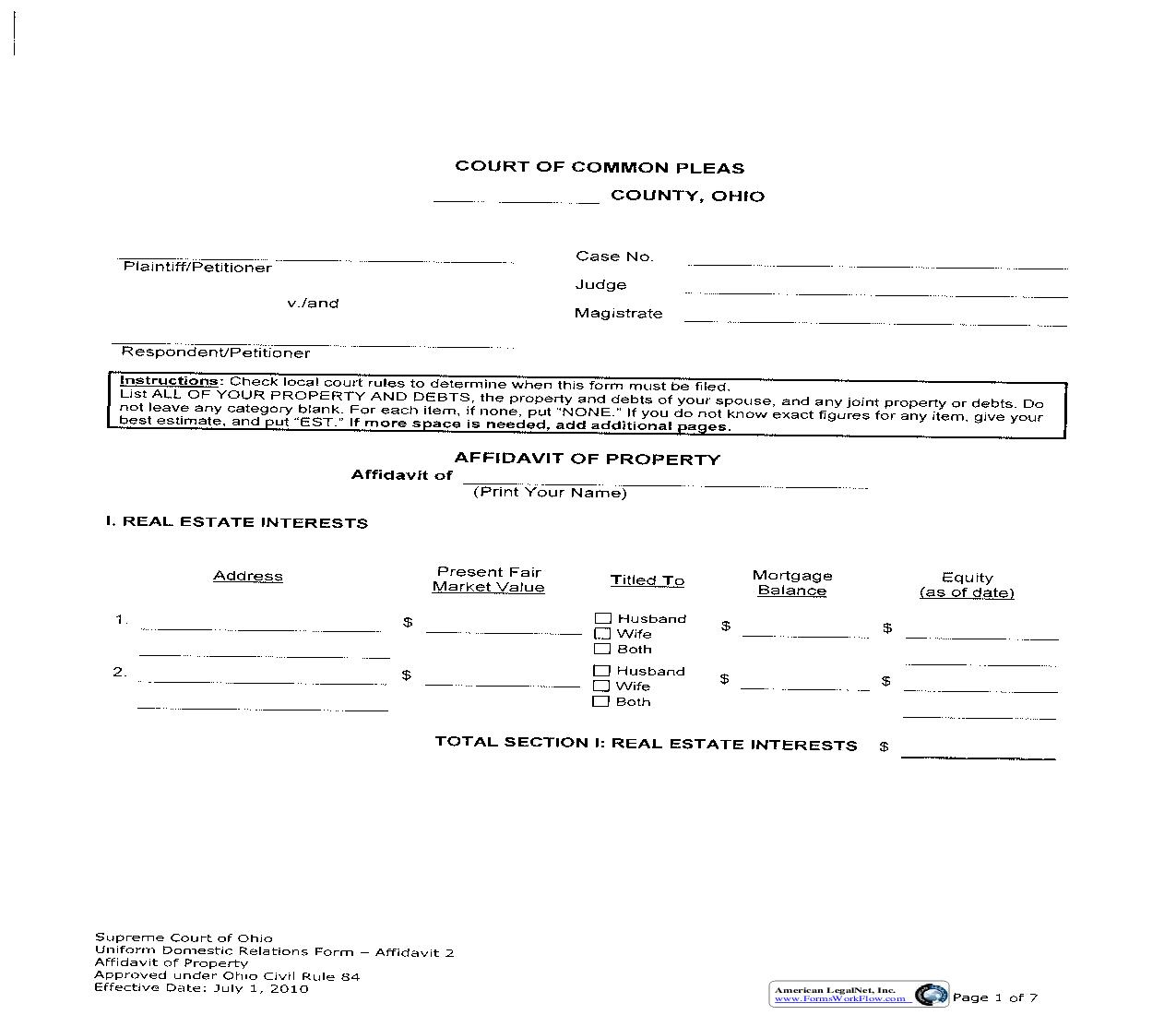 Affidavit Of Property {DR-2} | Pdf Fpdf Doc Docx | Ohio