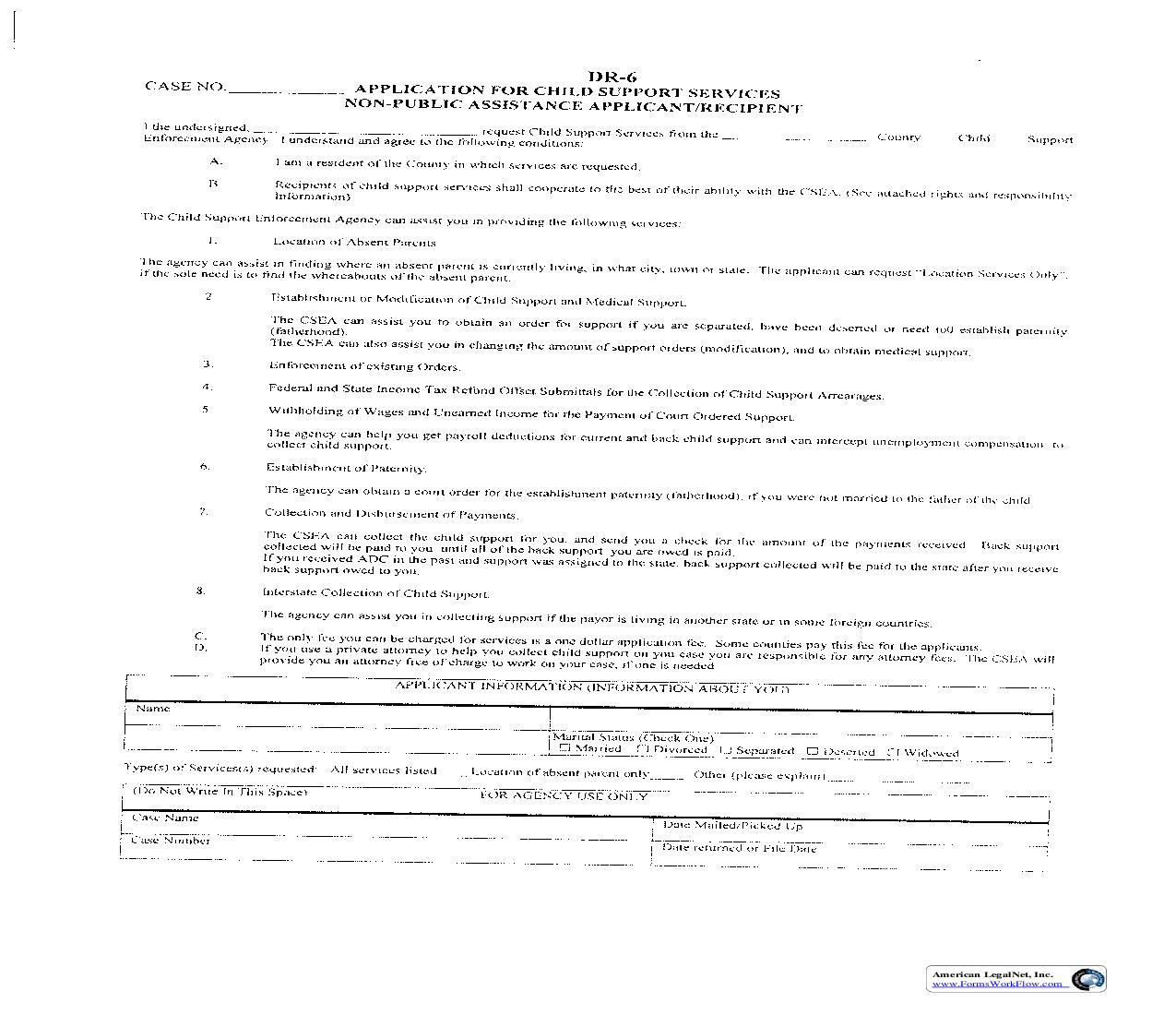 Application For Child Support Services Non Public Assistance Applicant Recipient {DR-6} | Pdf Fpdf Doc Docx | Ohio