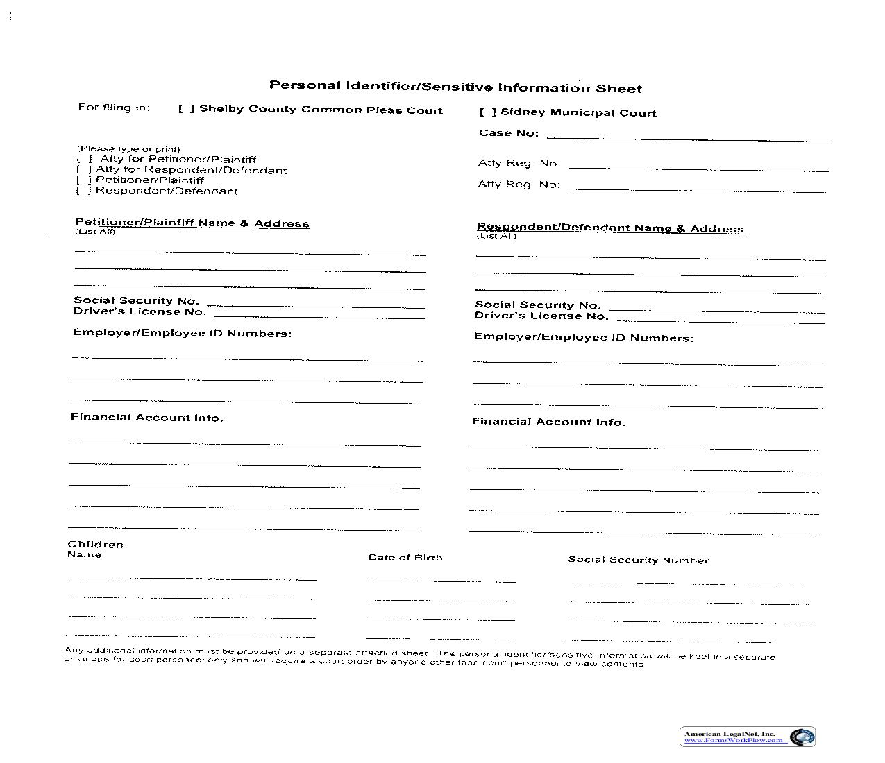 Personal Identifier Or Sensitive Information Sheet {DR-8} | Pdf Fpdf Doc Docx | Ohio
