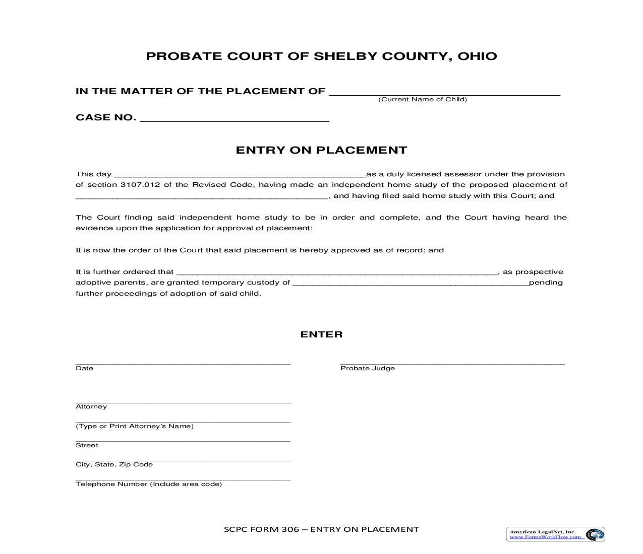 Entry On Placement {306} | Pdf Fpdf Doc Docx | Ohio