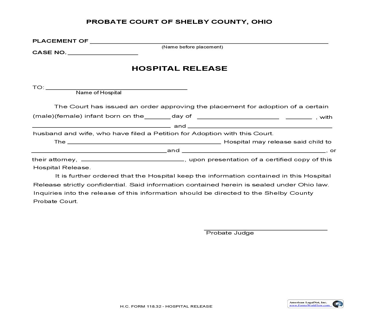 Hospital Release {118.32} | Pdf Fpdf Doc Docx | Ohio
