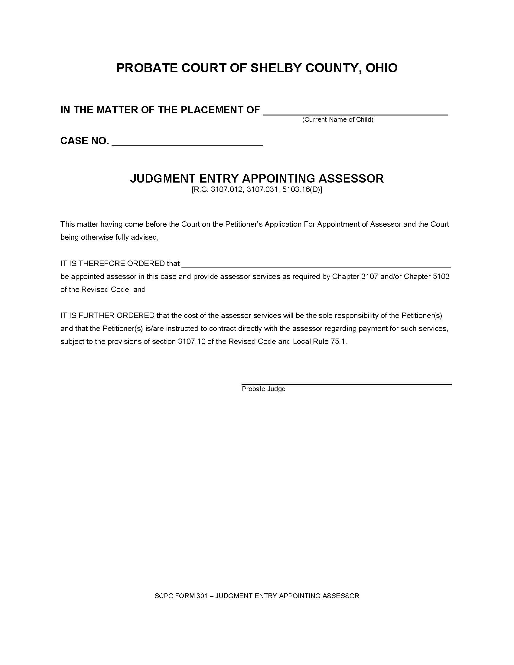 Judgment Entry Appointing Assessor {301} | Pdf Fpdf Docx | Ohio