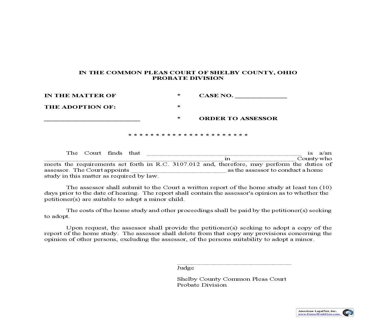 Order To Assessor {18.01} | Pdf Fpdf Doc Docx | Ohio