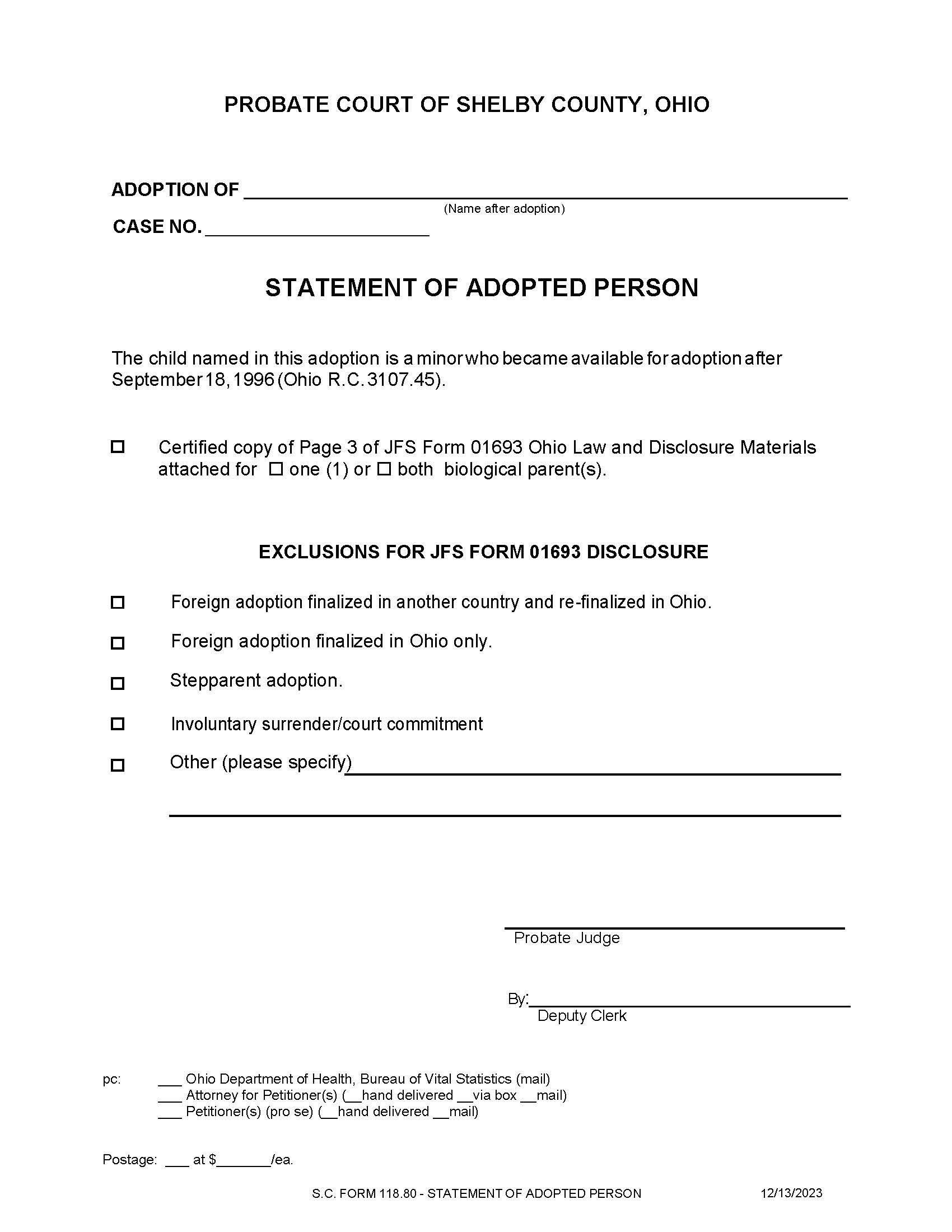 Statement Of Adopted Person {118.80} | Pdf Fpdf Doc Docx | Ohio