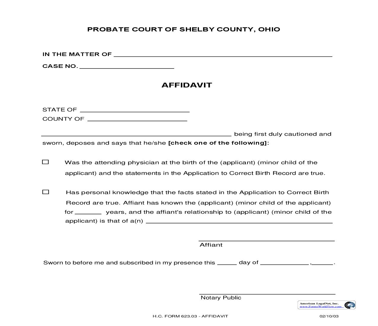 Affidavit {623.03} | Pdf Fpdf Doc Docx | Ohio
