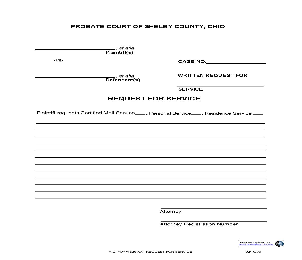 Request For Service {630.XX} | Pdf Fpdf Doc Docx | Ohio