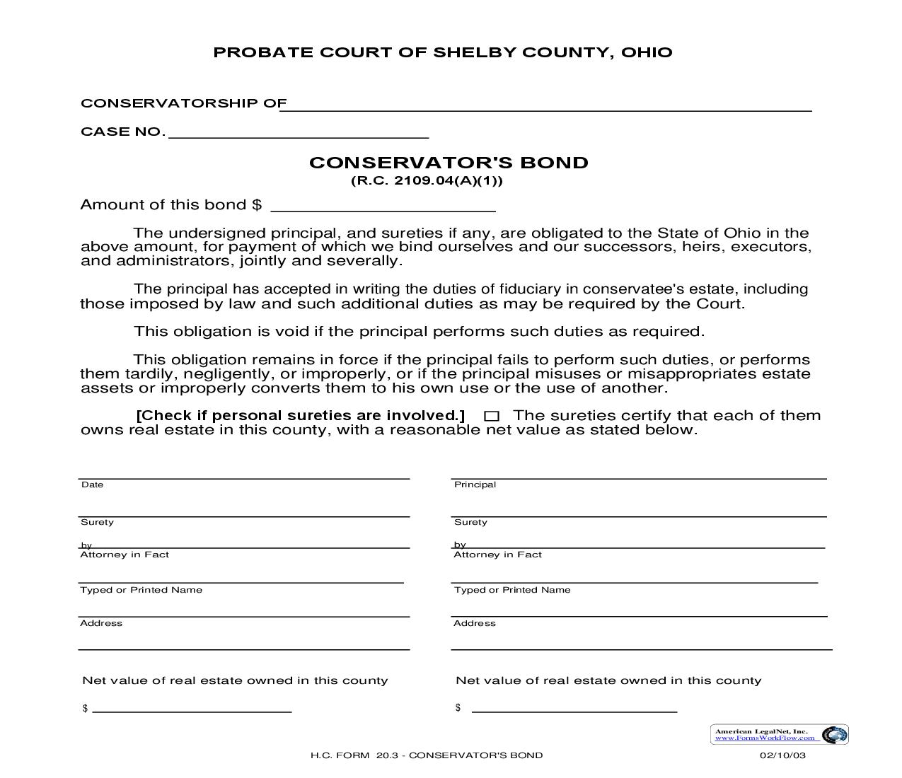 Conservators Bond {20.3} | Pdf Fpdf Doc Docx | Ohio