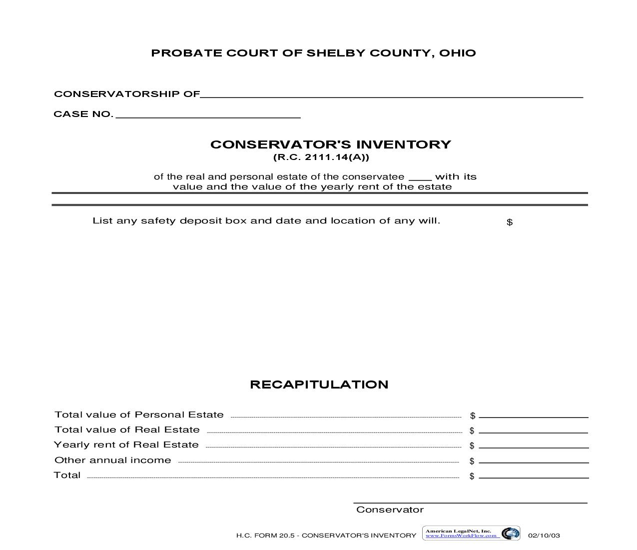 Conservators Inventory {20.5} | Pdf Fpdf Doc Docx | Ohio