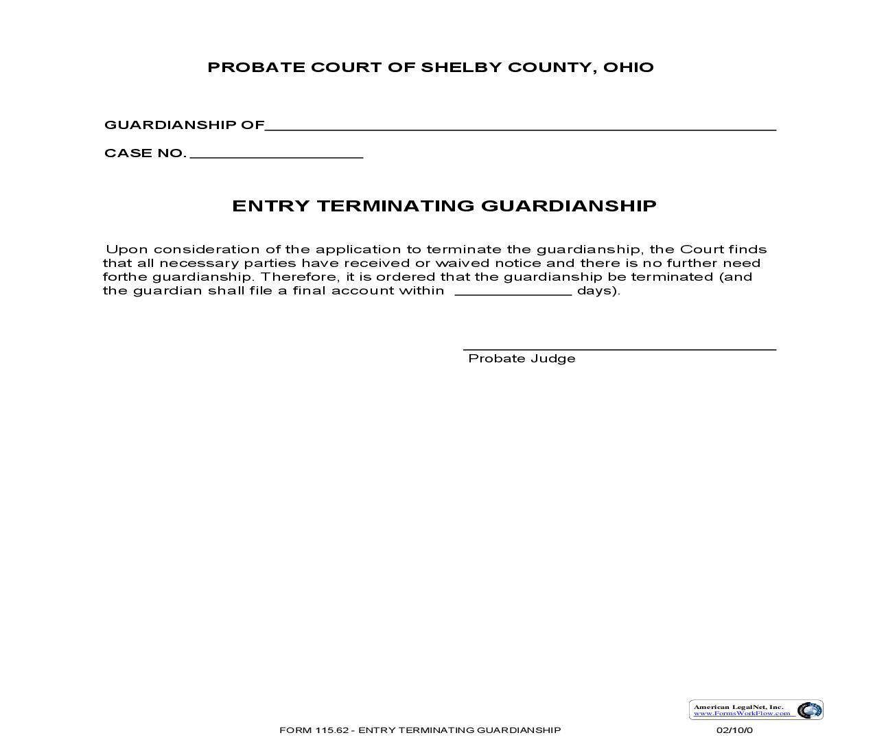 Entry Terminating Guardianship {115.62} | Pdf Fpdf Doc Docx | Ohio