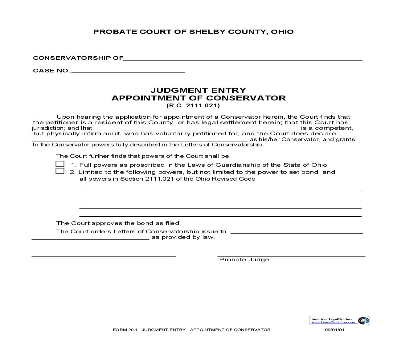 Judgment Entry Appointment Of Conservator {20.1} | Pdf Fpdf Doc Docx | Ohio