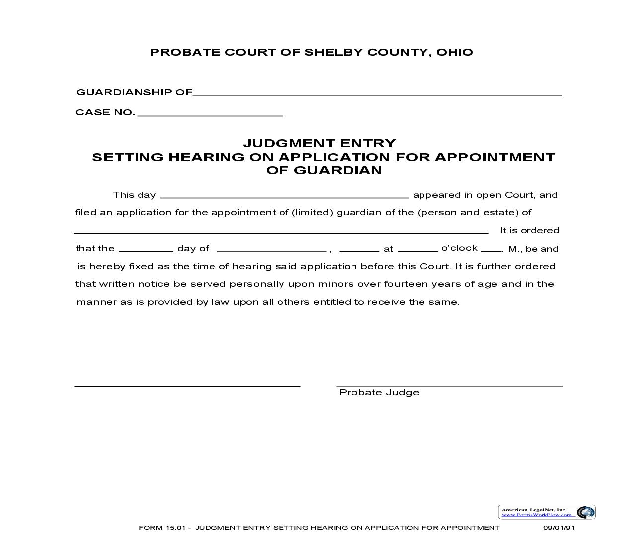 Judgment Entry Setting Hearing On Application For Appointment Of Guardian {15.01} | Pdf Fpdf Doc Docx | Ohio