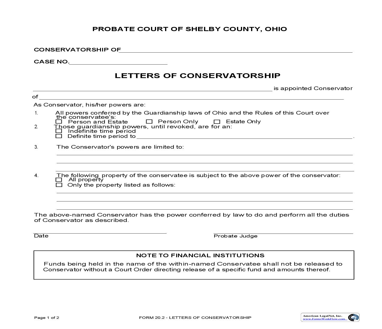 Letters Of Conservatorship {20.2} | Pdf Fpdf Doc Docx | Ohio